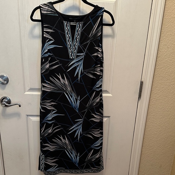White House Black Market Dresses & Skirts - White House Black Market Black and Blue Leaf Print Midi Dress Wedding Guest